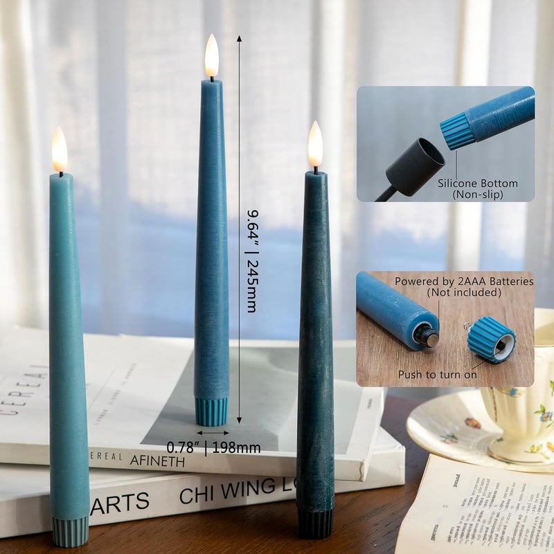 AFINETH Blue Flameless Taper Candles, 9.6" Real Wax Battery Operated Candles with Remote, 3 Pack Flickering, Gradient Candlesticks, Fake Candle for Home, Wedding, Party Decor - Image 2